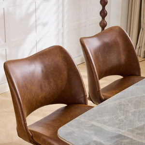 English Elm The Swivel Dining Chair with Hollow Cutout Back Faux Leather Hardwood Frame Modern Brown W3612P436512