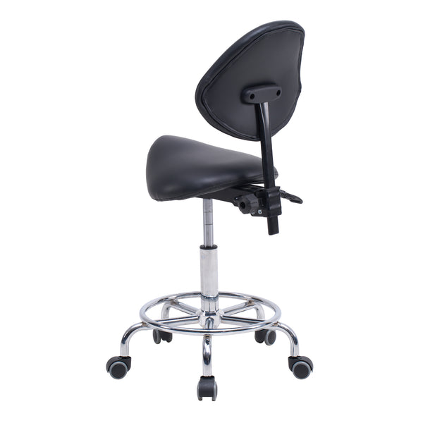 English Elm Saddle Ergonomic Swivel Stool with Backrest, Hydraulic Tilt, Footrest & Smooth Wheels for Clinic W2069P342823