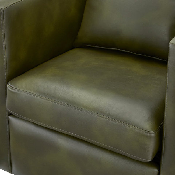English Elm Sutton Fern Green Faux Leather Swivel Barrel Chair with Stain‑Resistant Fabric, Pocket Coil Seat, 360° Swivel Comfort B050P322589