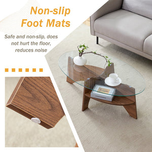 English Elm Oval Tempered Glass Coffee Table with Wood Grain Legs and Built-in Fan Tray Shelf W1151P256008
