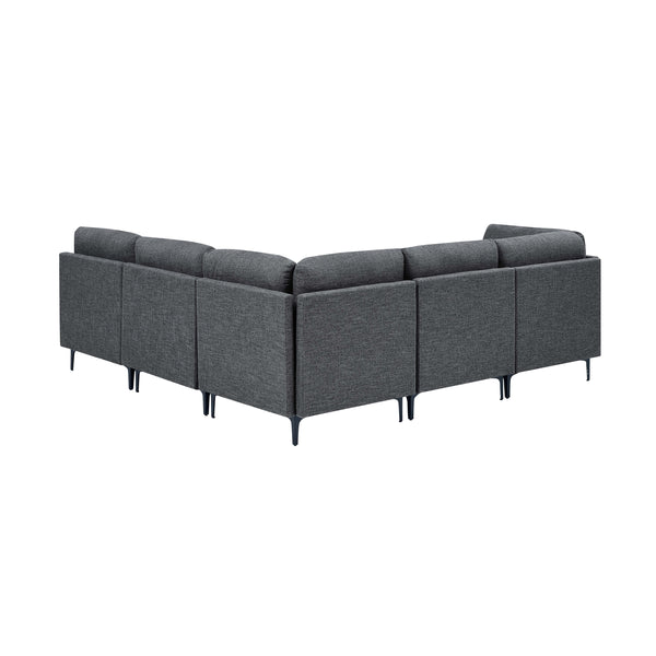 English Elm Linen Upholstered Modular Sectional Sofa with Tall Black Metal Legs for Living Room Dark Gray B2748S00114