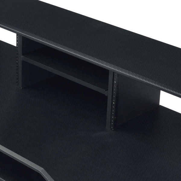 English Elm Megara Black Finish Music Desk with Keyboard Tray, Cable Management, 8 Wheels & Multi Storage Organizer B2726P265727