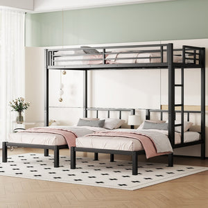 English Elm Twin Metal Triple Bunk Bed For 3, Space-Saving Design With Twin Xl Option, Stylish Black Finish W1580S00070-GIGA
