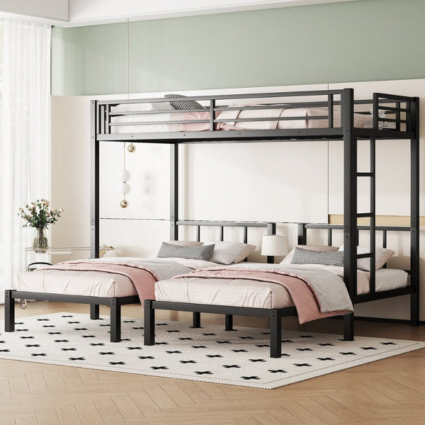English Elm Twin Metal Triple Bunk Bed For 3, Space-Saving Design With Twin Xl Option, Stylish Black Finish W1580S00070-GIGA