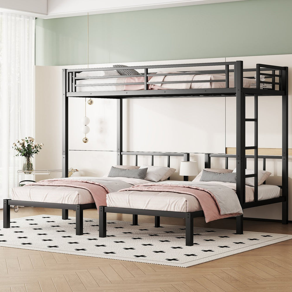 English Elm Twin Triple Bunk Bed Metal L-shaped Frame Sleeps Three Kids White Finish W1580S00438
