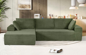 English Elm Cozyform Convertible Sectional Sofa In Dark Green Corduroy, No Assembly, Versatile Comfort & Style B2735P359709
