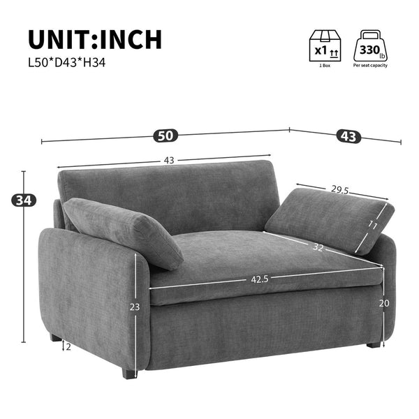 English Elm 50*43" Oversized Chenille Armchair - Luxuriously Deep Seat, Color-Block Design With Pillows N723P235042R-GIGA