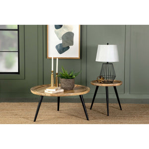 English Elm Zoe Natural Mango Wood Round End Table with Black Tripod Iron Base, 22" Stylish Accent Piece B062P344932