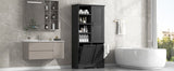 English Elm Bathroom Storage Cabinet With Doors and Drawers, Tilt-Out Laundry Hamper, Multiple Storage Space, Freestanding Style, Open Shelve, Adjustable Shelf, Black