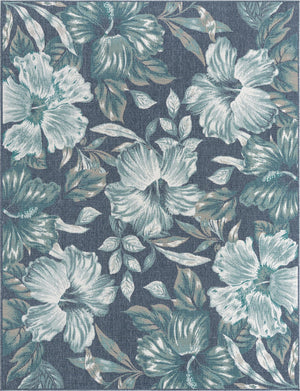 Unique Loom Outdoor Coastal Cicek Machine Made Floral Rug Blue, Ivory/Green/Gray 7' 10" x 10' 0"