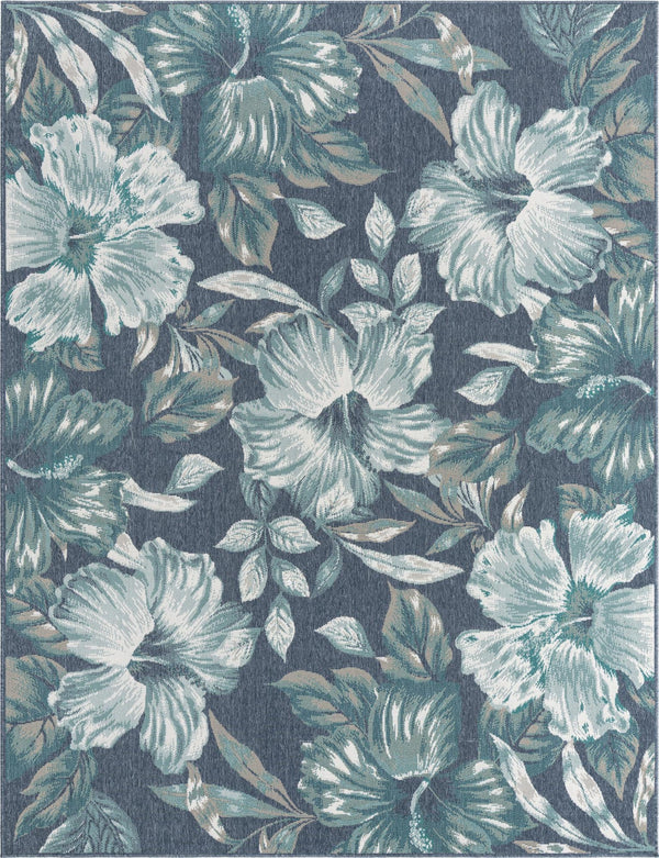 Unique Loom Outdoor Coastal Cicek Machine Made Floral Rug Blue, Ivory/Green/Gray 7' 10" x 10' 0"