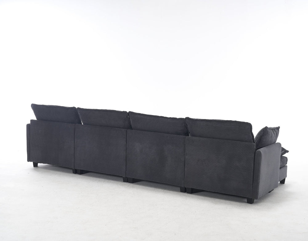 English Elm Oversized Modular Velvet U-Shaped Sofa - Luxurious 4-Seat Couch With 2 Ottomans & Pillows W2705S00024-GIGA