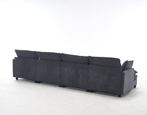 English Elm Oversized Modular Velvet U-Shaped Sofa - Luxurious 4-Seat Couch With 2 Ottomans & Pillows W2705S00024-GIGA