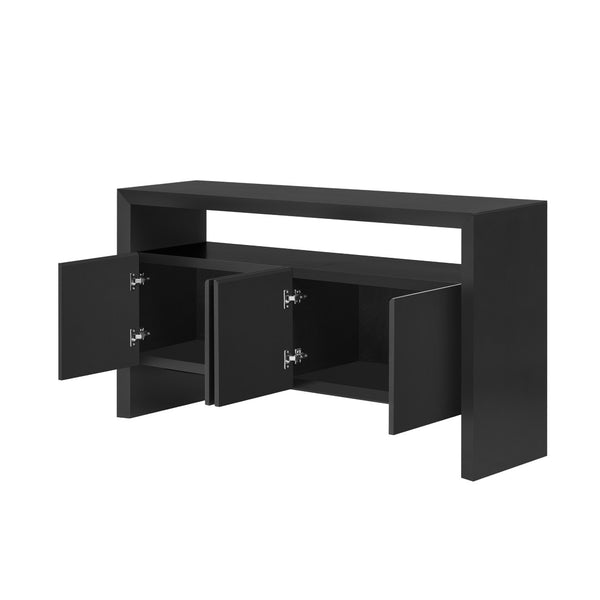 English Elm U_Style 60" Modern Minimalist Sideboard - Solid Wood Veneer Storage Console With Open Shelf Design N711P289132B-GIGA