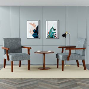 English Elm Fabric Accent Arm Chair Set with Round Wood Side Table — Durable Hardwood Frame, Cozy Seating for Small Spaces Grey W1420P188103