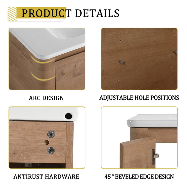 English Elm 40'' Freestanding Bathroom Vanity With White Ceramic Sink & Soft-Close Doors - Stylish Storage Solution W999S00401