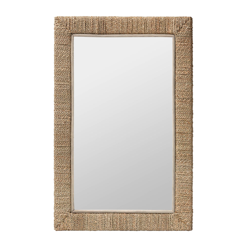 English Elm Round Braided Jute Rope Wall Mirror Natural Fiber Boho Coastal Accent Decor B2750P467771