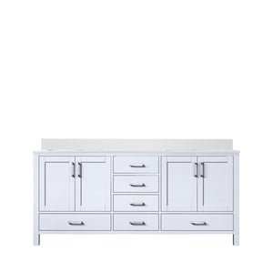 English Elm White 72-inch Double Bath Vanity with White Quartz Top, Solid Wood Frame, Soft-Close Drawers, Ample Storage, Scratch-Resistant Countertop, Pre-Drilled Faucet Hole B2731P258904