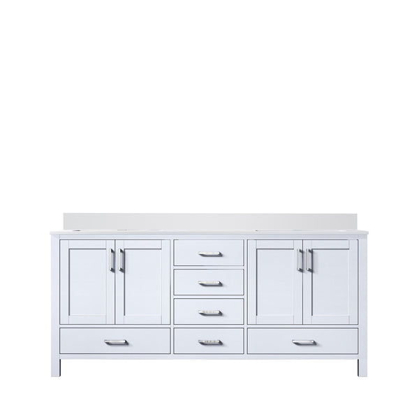 English Elm White 72-inch Double Bath Vanity with White Quartz Top, Solid Wood Frame, Soft-Close Drawers, Ample Storage, Scratch-Resistant Countertop, Pre-Drilled Faucet Hole B2731P258904