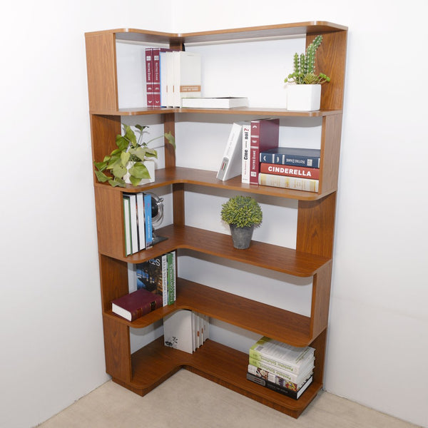 English Elm 90cm Five Tier L-shaped Corner Bookcase Open Wood Shelving Unit for Home Office W2899P444147
