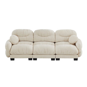 English Elm Pleated Chenille Three Seater Modular Sofa with Ergonomic Foam and Curved Armrests Beige W5656S00040