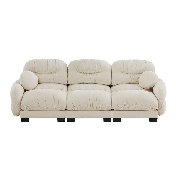 English Elm Pleated Chenille Three Seater Modular Sofa with Ergonomic Foam and Curved Armrests Beige W5656S00040