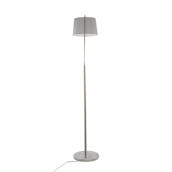English Elm March Contemporary Floor Lamp - Sleek Nickel Arc With White Marble Base & Grey Linen Shade Design B202S01375