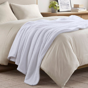 JLA Home Madison Park - Blanket — Ultra-Soft OEKO-TEX Certified Cozy Throw for Everyday Warmth, Neutral Styling, Easy Care White BR51-4438