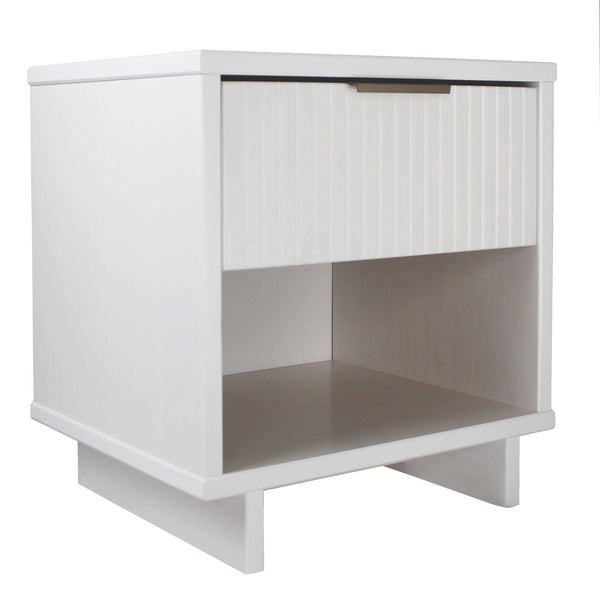 English Elm Granville Solid Wood 18" Nightstand with Ribbed Front Drawer and Gold Steel Handles, Modern Flair White B365P398138