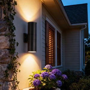 English Elm 18" Aluminum Cylinder Outdoor Wall Sconce Set of Two with up Down Porch Lighting W2312P416009