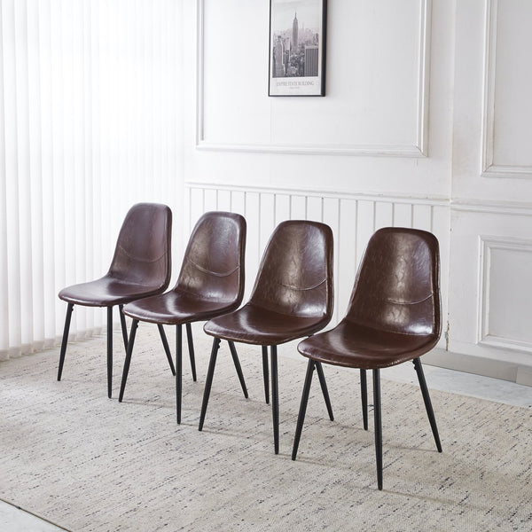 English Elm 1+4,5pieces Mid-century Dining Set Mdf Top Metal Pedestal Base Seats Six Modern Kitchen Brown W3766S00006