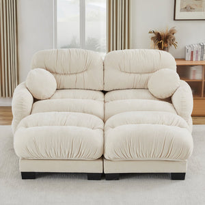 English Elm Teddy Fleece Modular Cloud Sofa with Curved Silhouette Ottomans and Lumbar Pillows Beige W5656S00039