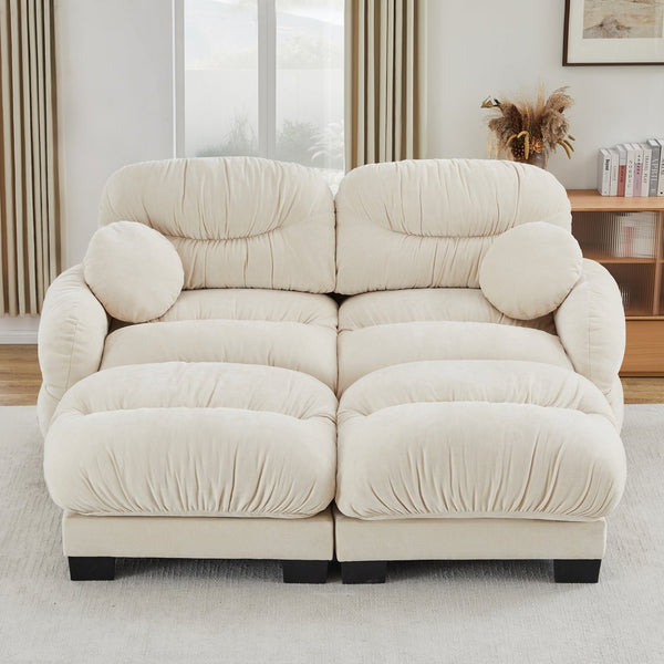 English Elm Teddy Fleece Modular Cloud Sofa with Curved Silhouette Ottomans and Lumbar Pillows Beige W5656S00039