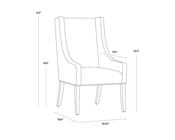 Sunpan AIDEN Dining Armchair - Oversized Wing-Back Design in Soft Piccolo Prosecco with Oak Legs 102754