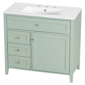 English Elm 36-Inch Green Bathroom Vanity With Sink - Modern Mdf & Rubberwood Freestanding Storage Solution N725P350821F