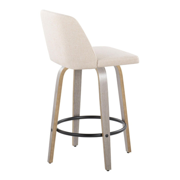 English Elm Toriano 26" Modern Counter Stools Set Of 2 With Swivel, Light Grey Wood & Cream Upholstery Comfort B202S00411-GIGA
