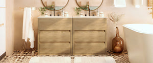 English Elm Christopher Knight Home® - 60" Double Sinks Bathroom Vanity Set with Two Ceramic Basins, Soft-Close Drawers, Sleek Handle-Free Design Natural Wood N817P280550N