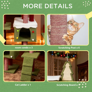 English Elm Wide Holiday Cat Tree Tower with Sisal Posts Tiered Perches and Festive Star Topper W243P382868