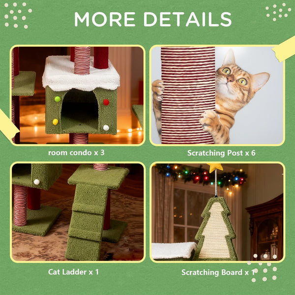 English Elm Wide Holiday Cat Tree Tower with Sisal Posts Tiered Perches and Festive Star Topper W243P382868