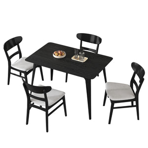 English Elm [video] Mid-century Modern Rubberwood Dining Set Seats Four with Upholstered Chairs N759S001001E