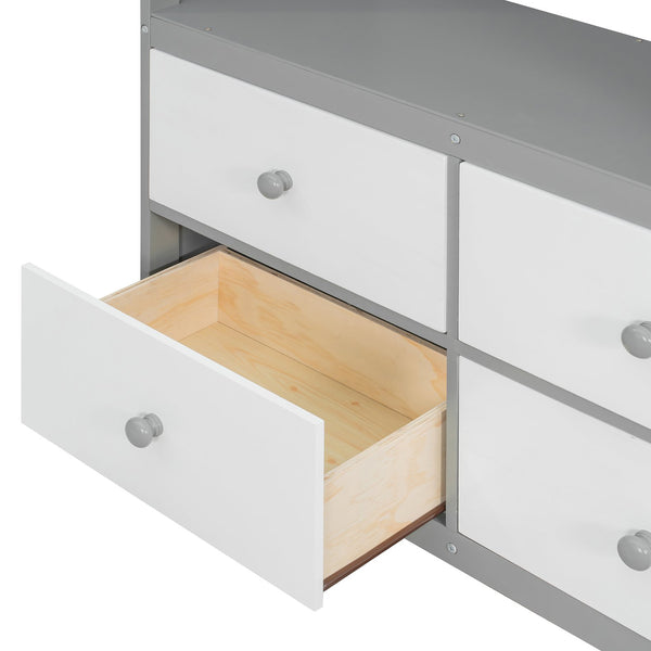 English Elm Twin Bunk Bed with Storage Drawers Hanging Rail Led Shelves and Pegboard Organizer Gray LT000282AAE