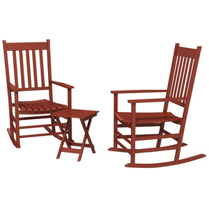 English Elm Outsunny Wooden Rocking Chair Set Of 2 With Side Table For Outdoor Relaxation, Wine Red Finish W2225P174316-GIGA
