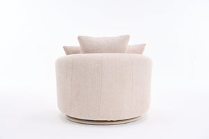 English Elm 360° Swivel Chair upholstered barrel accent chair with plush high-resilience foam and pillows for comfort Beige W2231P264468