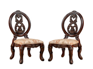 English Elm Traditional Elegant Cherry Side Chairs Set of 2 with Carved Round Backs, Cabriole Legs, Solid Wood Comfort Upholstery and Welt Trim Brown,Tan 49 L x 26 W x 16 H B011P237466