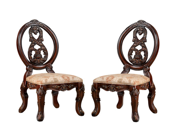 English Elm Traditional Elegant Cherry Side Chairs Set of 2 with Carved Round Backs, Cabriole Legs, Solid Wood Comfort Upholstery and Welt Trim Brown,Tan 49 L x 26 W x 16 H B011P237466
