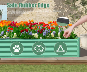 English Elm 8x4x1 Raised Garden Bed Galvanized Steel Outdoor Planter Box with Open Base, Support Rods & Safety Edge Green W1859P197954