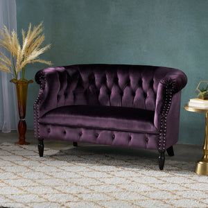 English Elm Christopher Knight Home® - LOVESEAT Chesterfield Velvet Loveseat with Deep Button Tufting, Scrolled Arms & Nailhead Trim for Elegant Comfort Purple 61203.00NVLTBBR