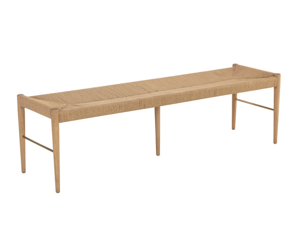 Sunpan Moira Bench - Modern Coastal Seating with Natural Paper Rope & White Wash Oak Frame, Handcrafted Elegance