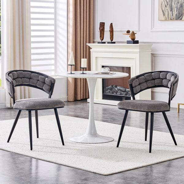 English Elm Set of 2 Chenille Tufted Dining Chairs with Metal Legs Modern Kitchen Seating Black,Gray W3875P370854