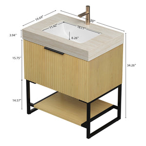 English Elm Yolan 30 Inch Freestanding Bathroom Vanity Plywood Cabinet Sintered Stone Top Oak Finish Beige,Black,Golden Oak W2615S00651